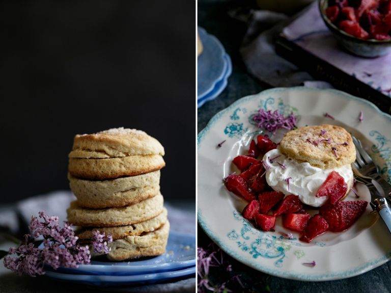 strawberries, lilacs, and strawberry shortcakes